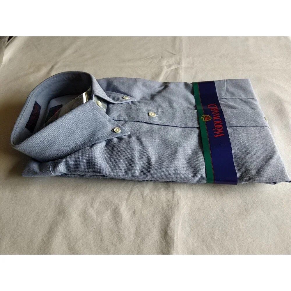 Vtg Woodward Dayton Single Needle Tailoring Blue Oxford Shirt 16.5/38 USA 1980s - Picture 11 of 13